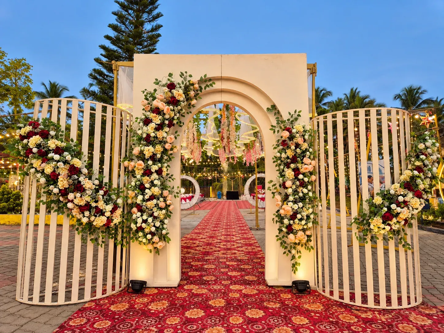 White Panel Floral Entrance, Wedding Moments, Lobo Events Karkala