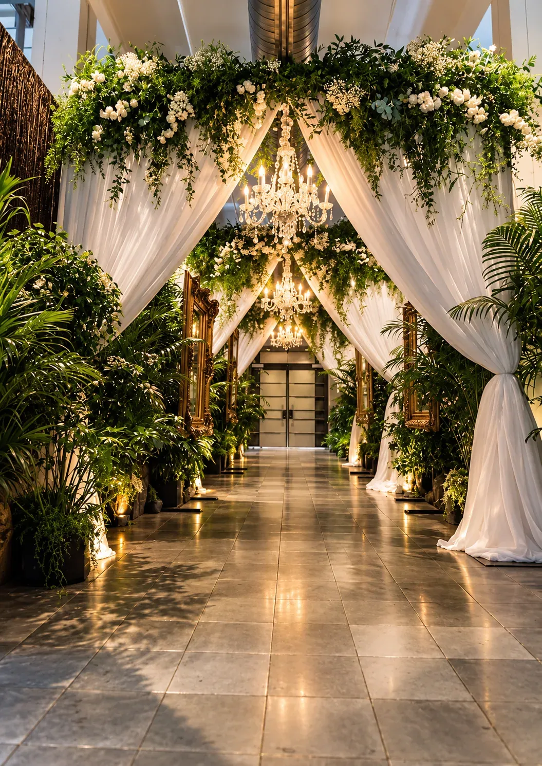 Greenery Draped Entry Hall, Wedding Moments, Lobo Events Karkala