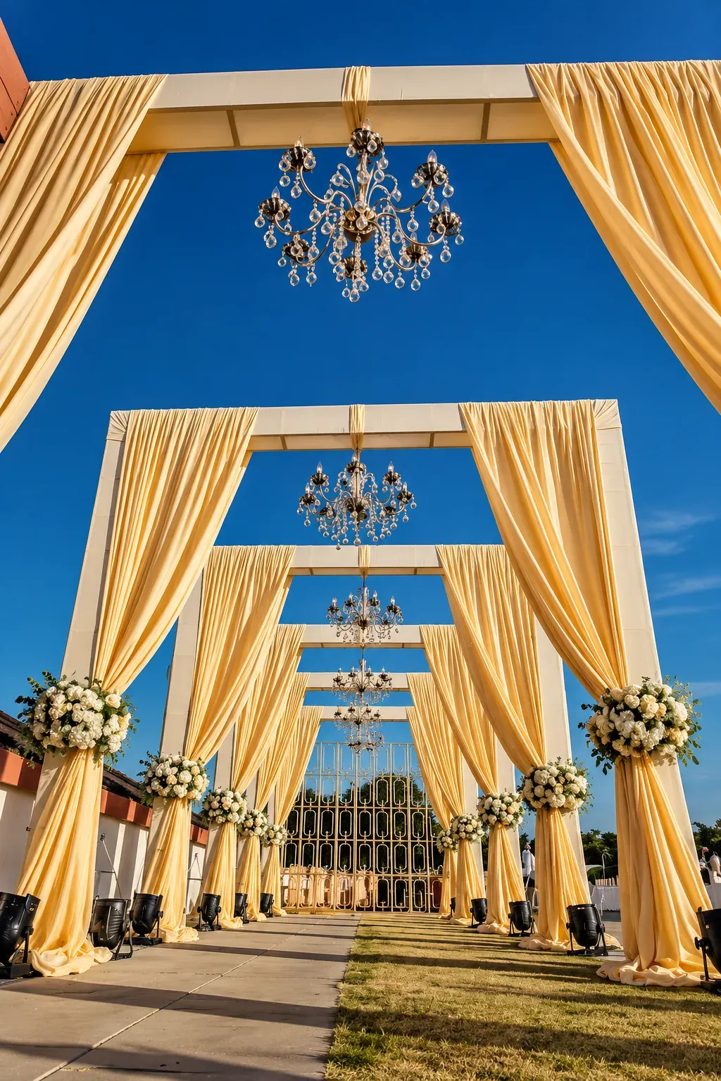 Daylight Drape Entrance Chandelier, Wedding Moments, Lobo Events Karkala