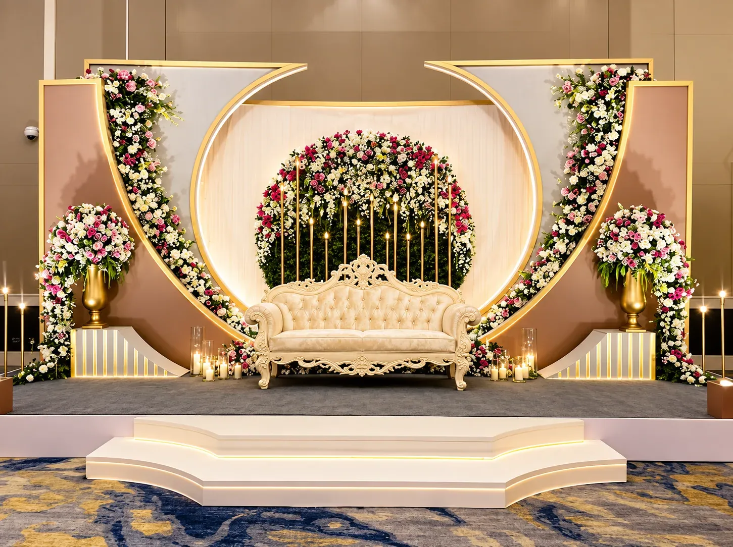 Crescent Arch Stage Sofa, Wedding Moments, Lobo Events Karkala