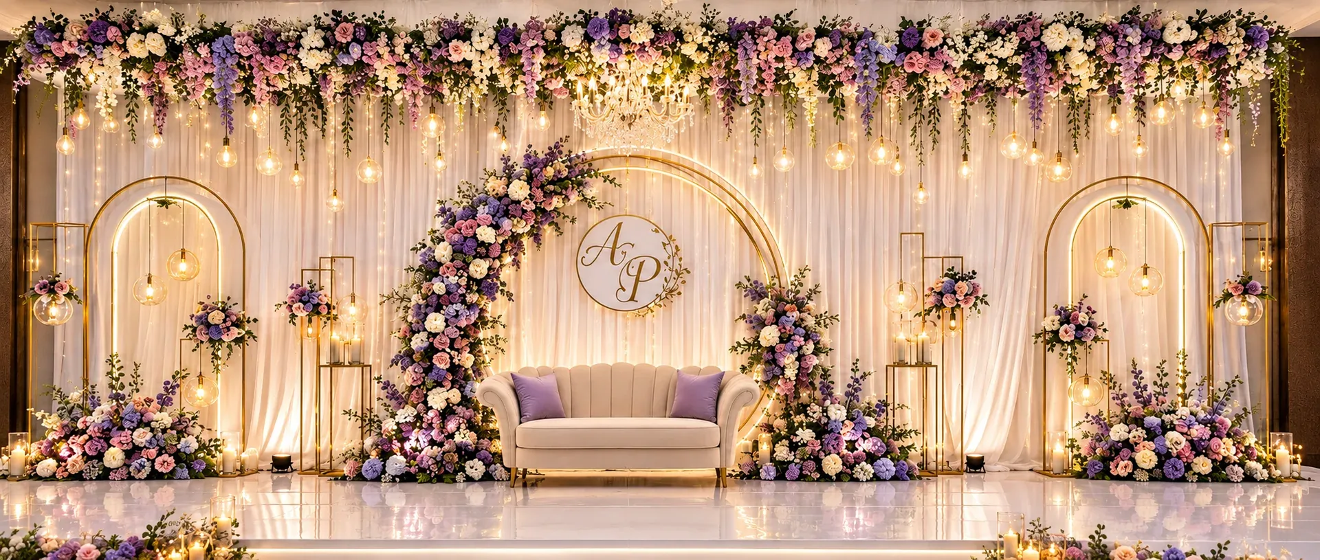 Lavender Arch Stage Wide, Wedding Moments, Lobo Events Karkala