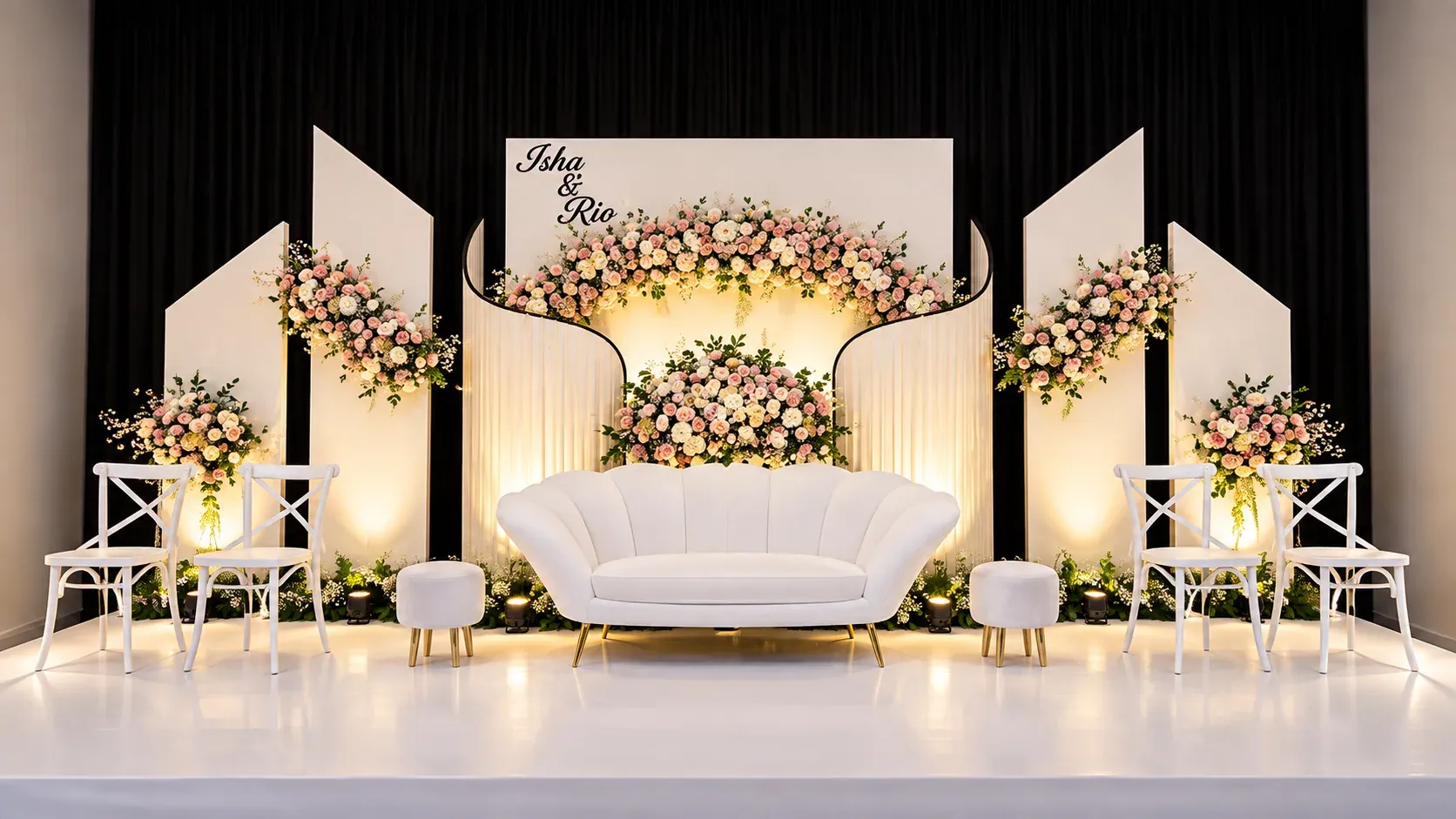 White Panel Stage Sofa, Wedding Moments, Lobo Events Karkala