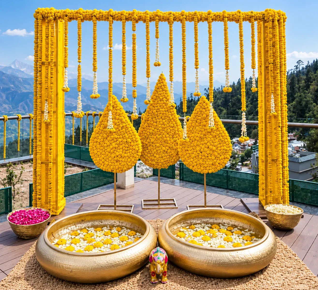 Marigold Haldi Rooftop, Wedding Moments, Lobo Events Karkala