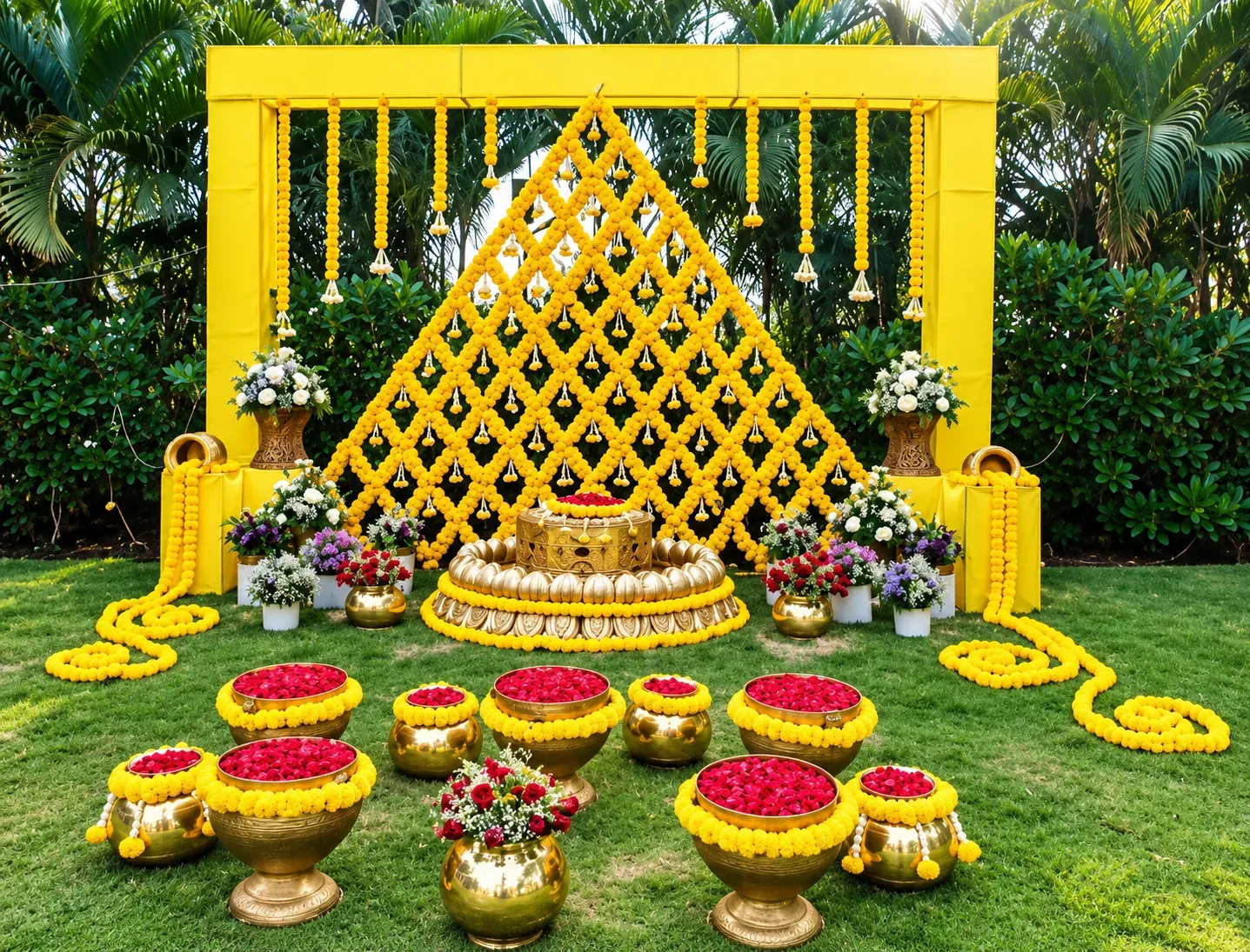 Yellow Haldi Garden Setup, Wedding Moments, Lobo Events Karkala