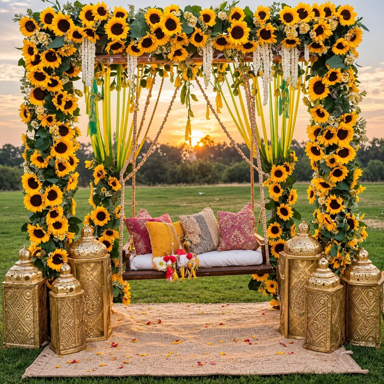 Sunflower Haldi Swing, Wedding Moments, Lobo Events Karkala